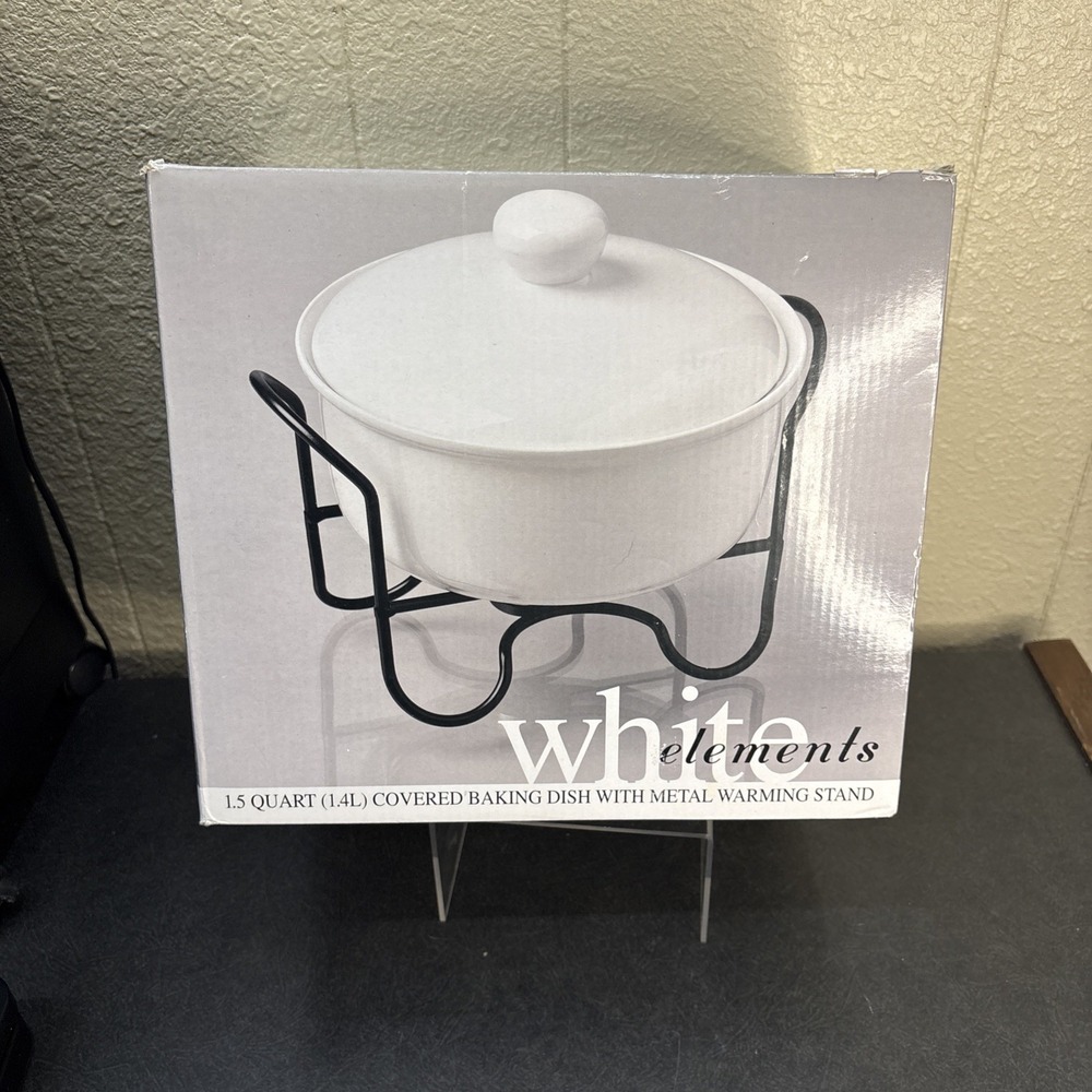 White Elements~1.5 Qt.~Covered Baking Dish with Warming Rack~NIB